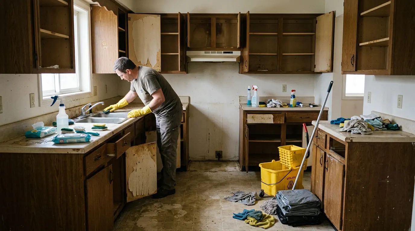 Deep cleaning a kitchen after a clear-out