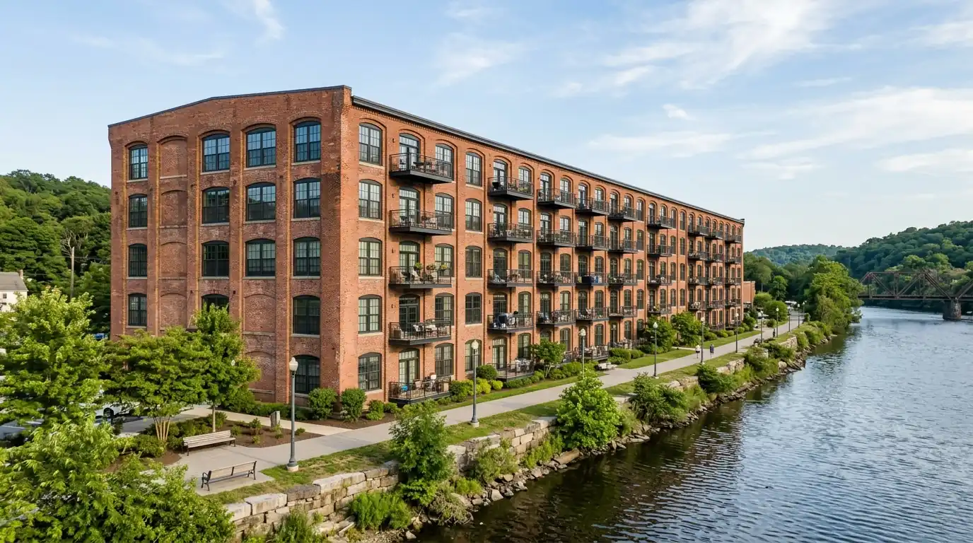 Brick mill building converted to apartments in Shelton