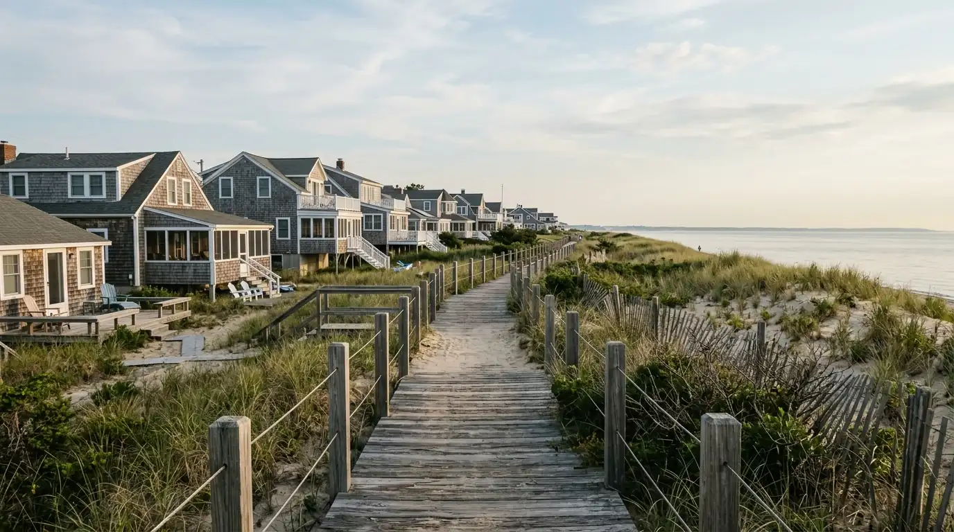 Beach houses along the Milford shoreline