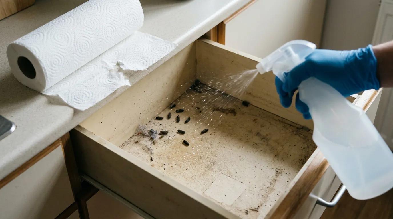 Soaking mouse droppings with disinfectant before wiping them up