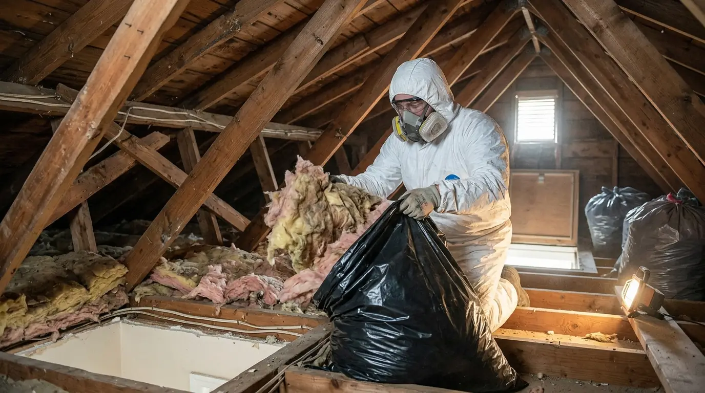 Removing soiled insulation from an attic