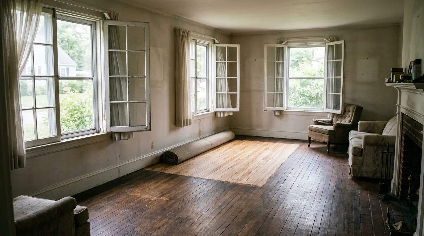 Living room restored after a biohazard cleanup