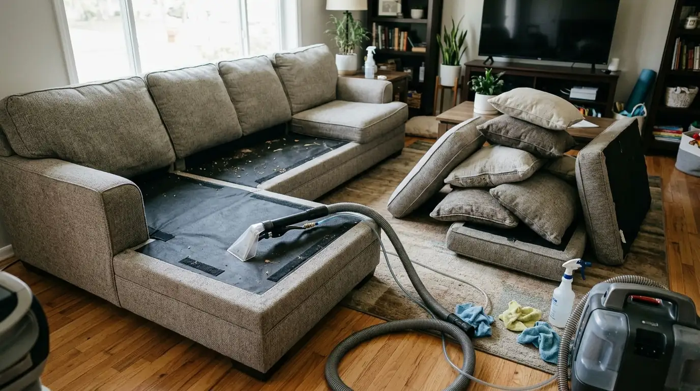 Cleaning a fabric sectional with cushions removed