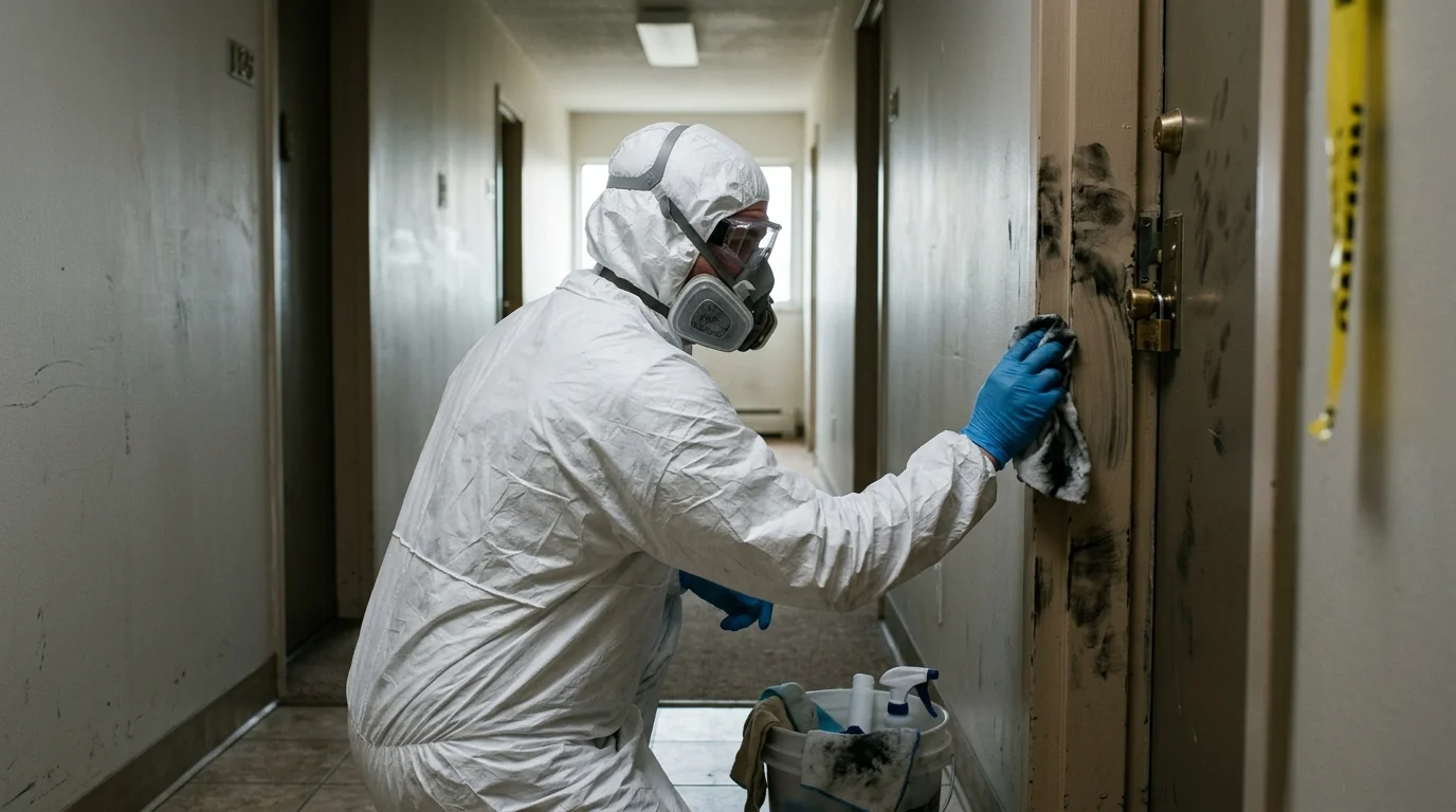 Removing fingerprint powder from a door frame
