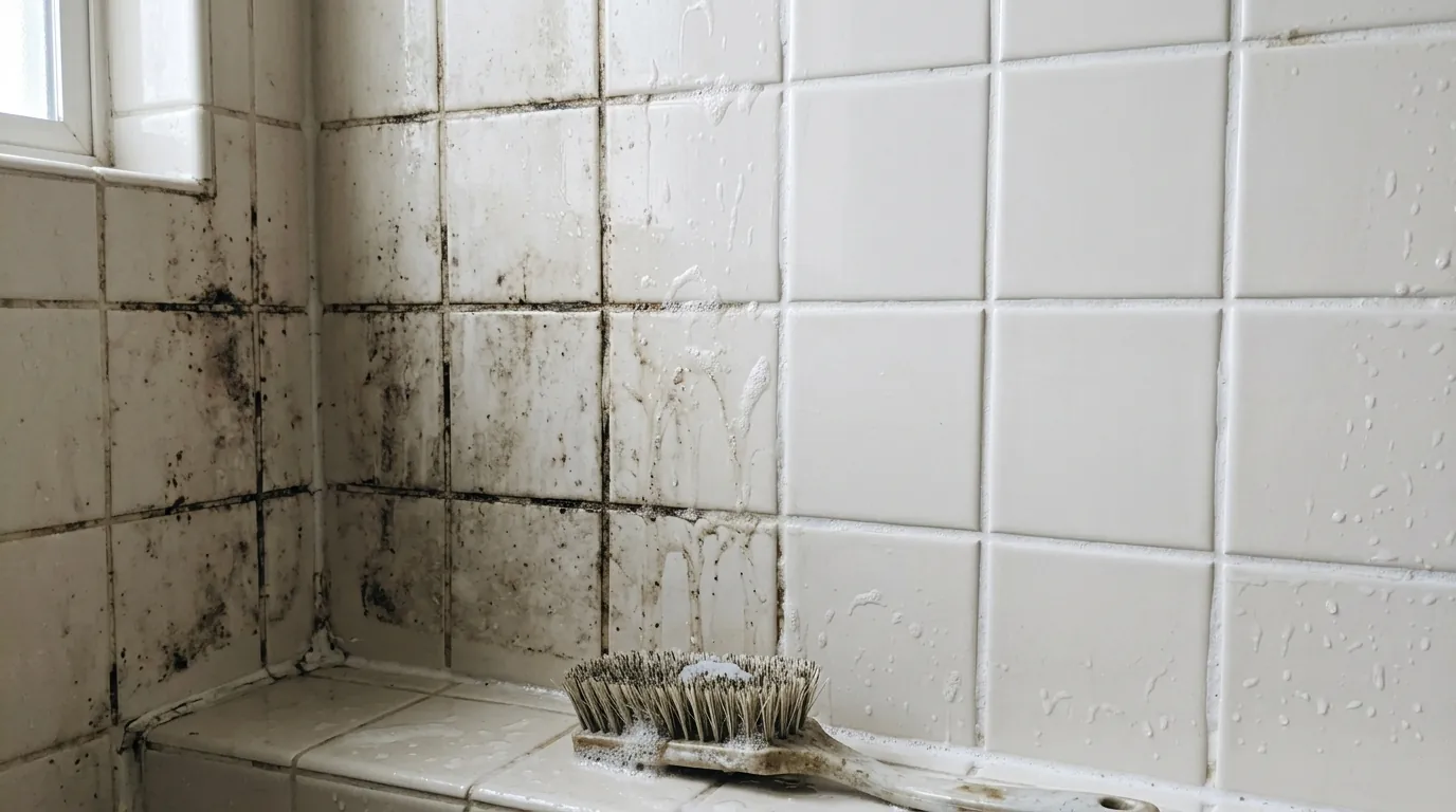 Shower grout before and after cleaning
