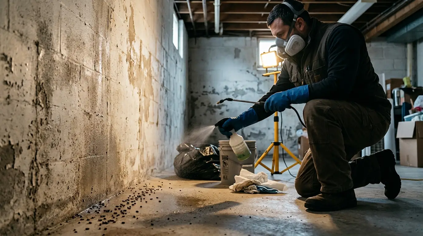 Wetting rodent droppings with disinfectant before cleanup