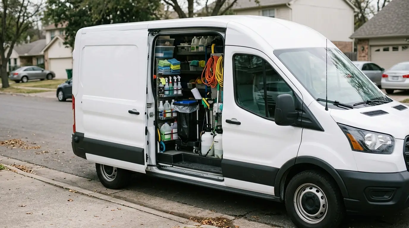 Service van with cleaning equipment