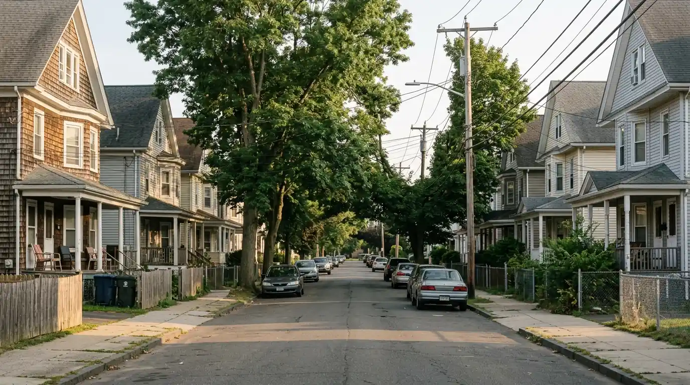 Older houses on a South End street near the park