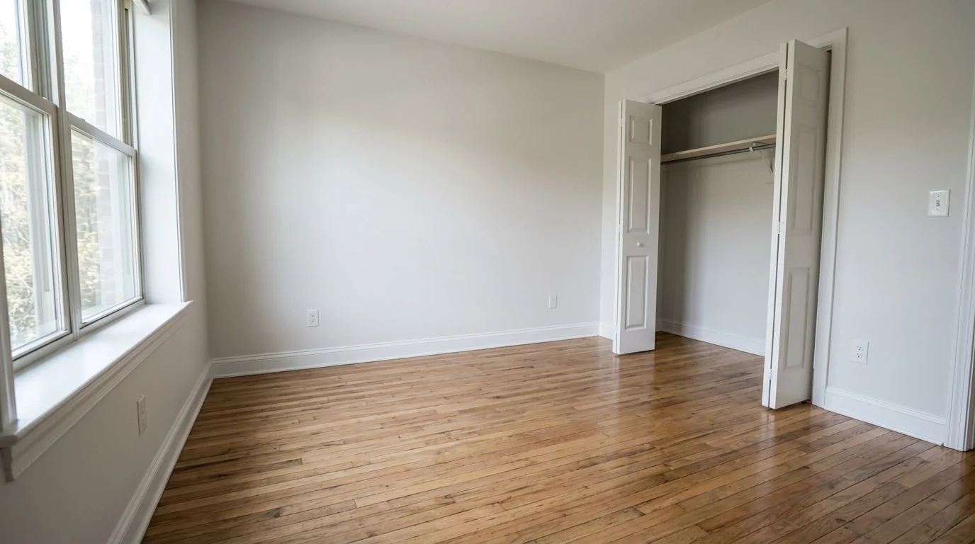 Empty bedroom after a move-out clean