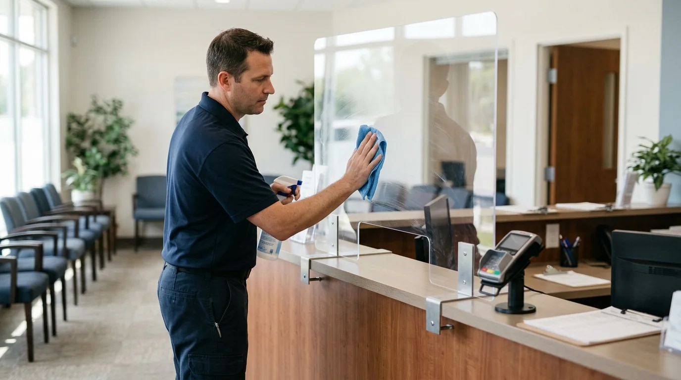 Disinfecting a reception counter and payment terminal
