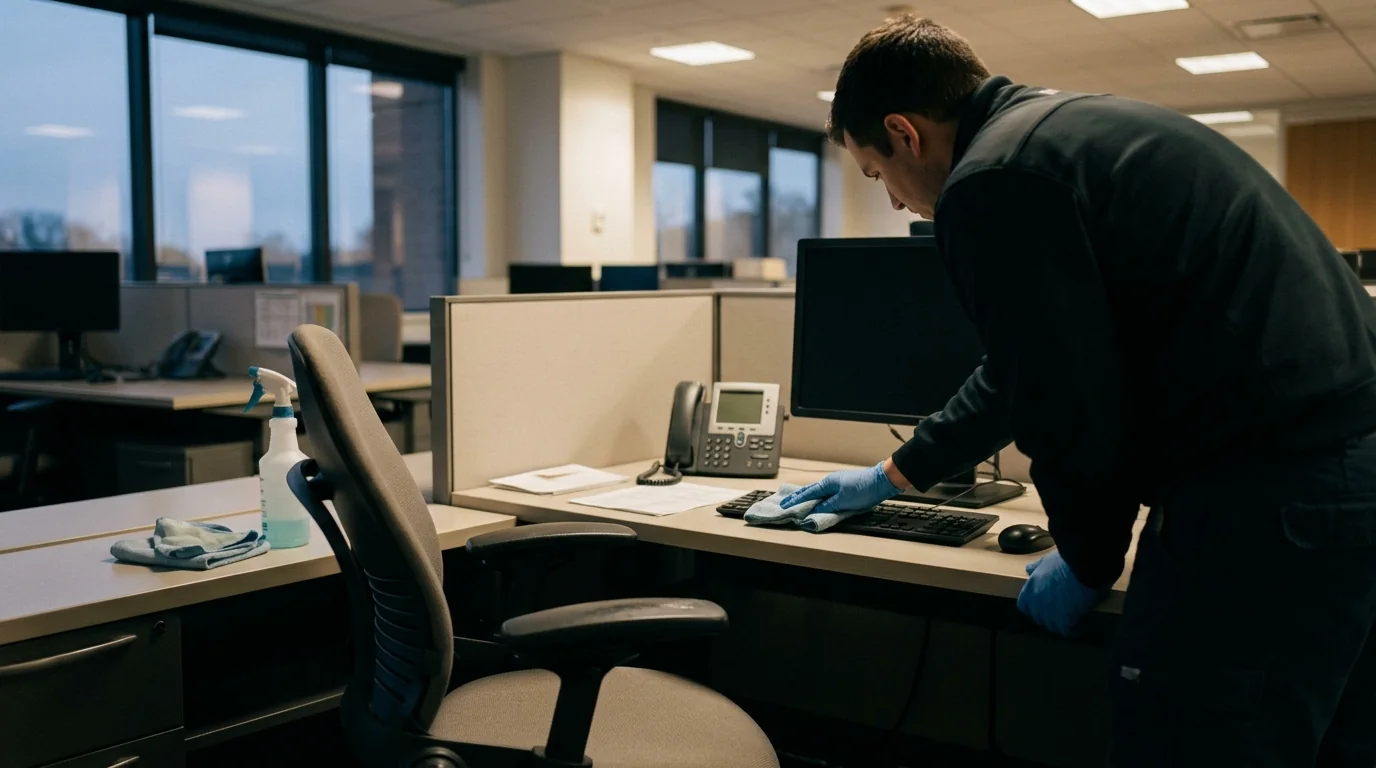 Disinfecting a workstation after an employee went home sick