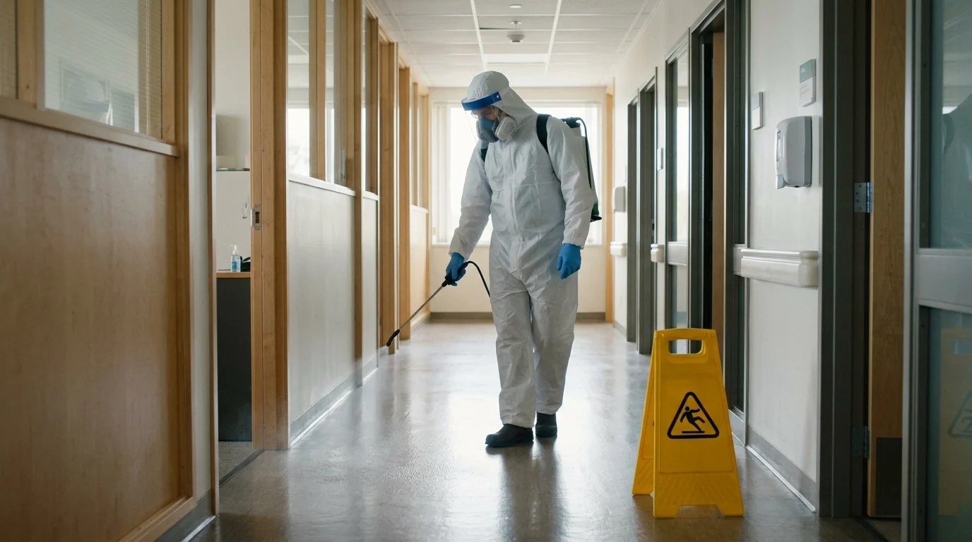 Disinfecting a floor after a blood cleanup