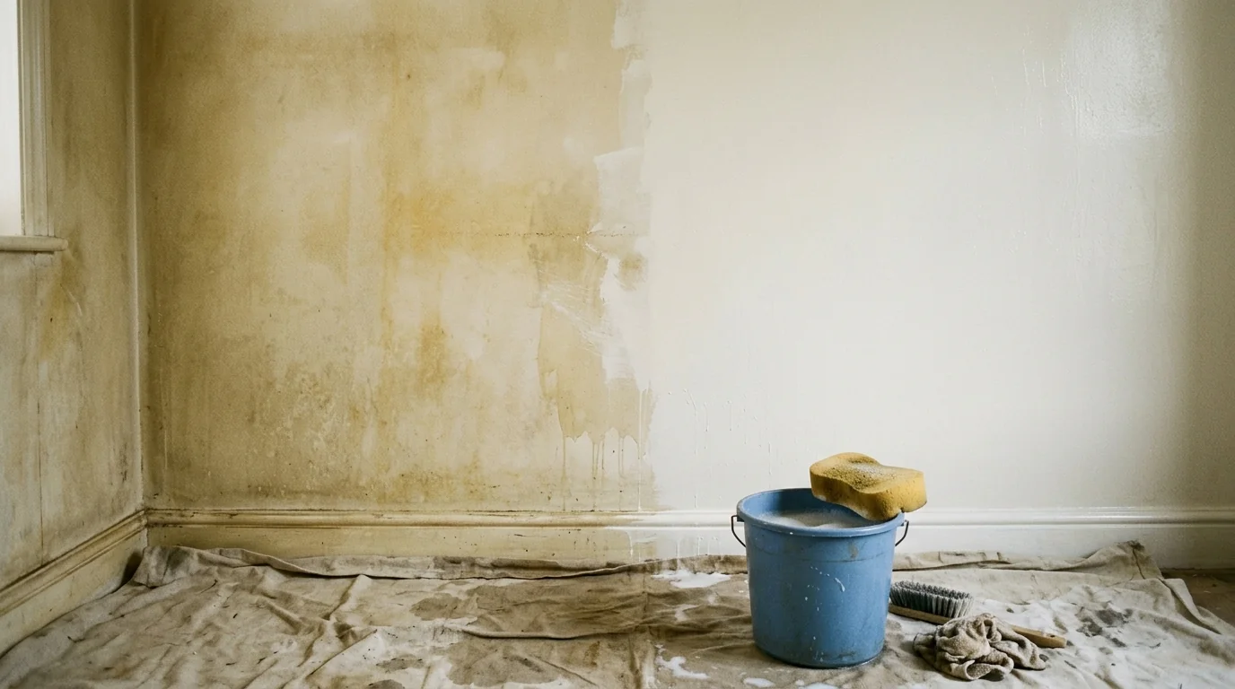 Washing smoke residue off a wall