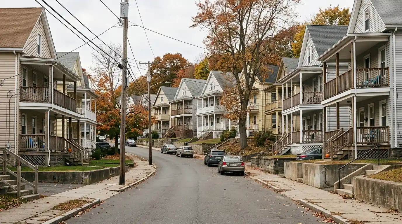Two-family houses on a Waterbury street