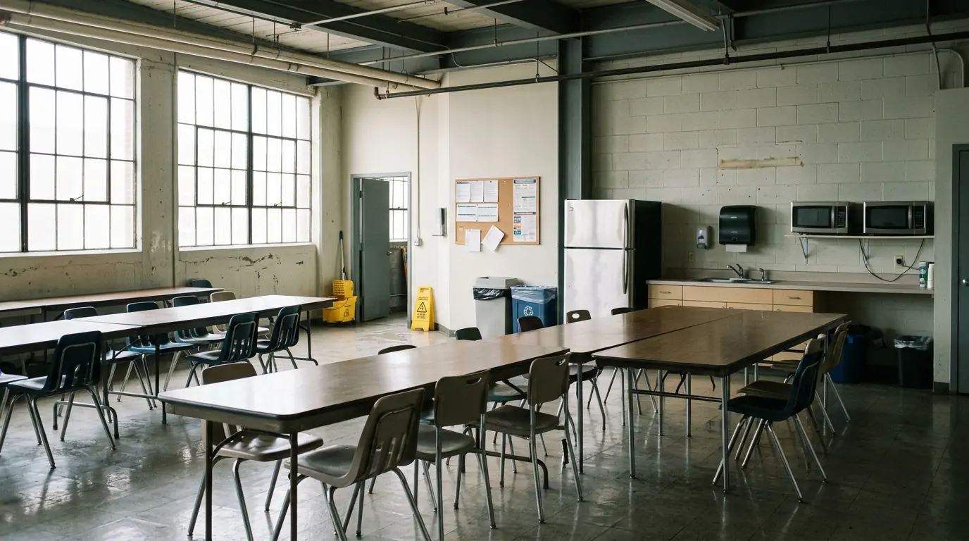 Warehouse break room after cleaning