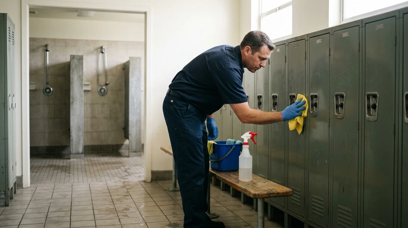 Disinfecting locker room benches and handles after a staph infection