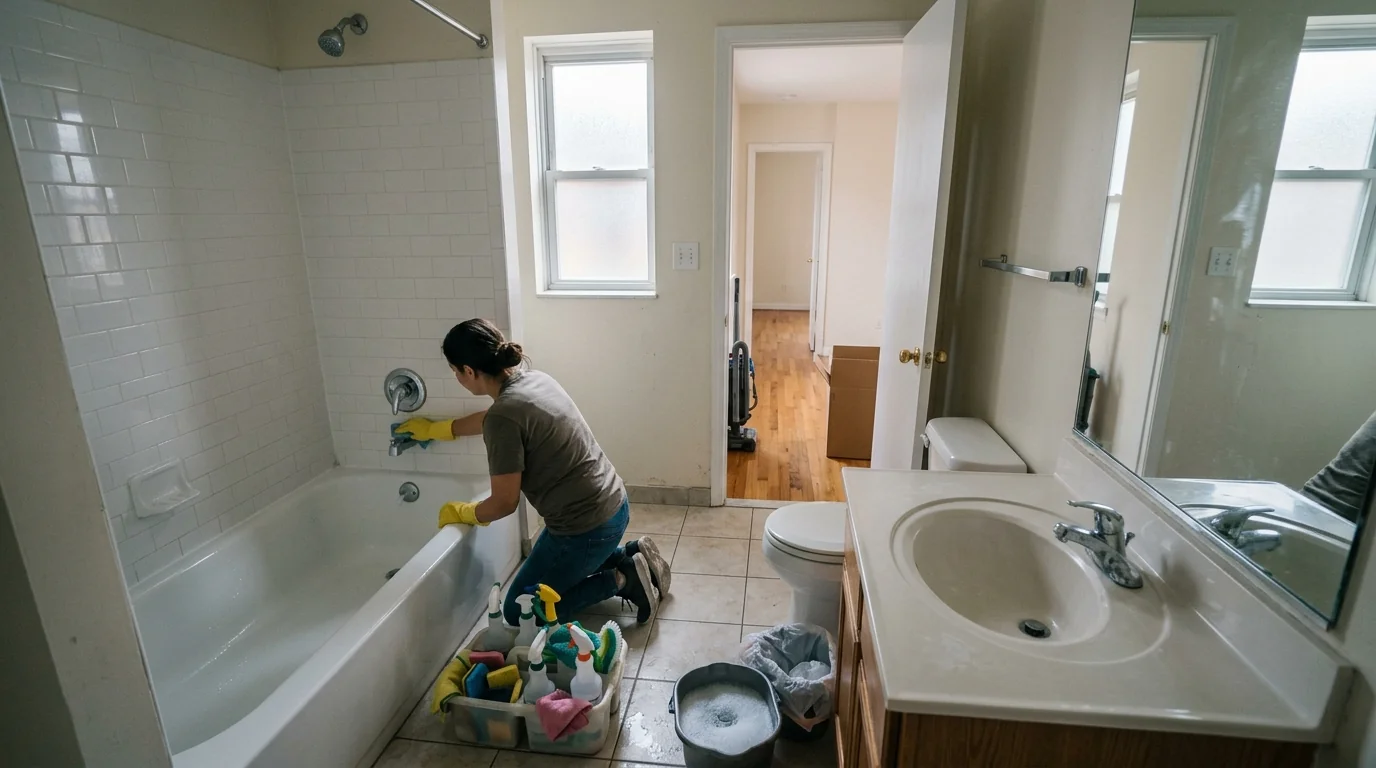 Bathroom cleaned during a rental turnover