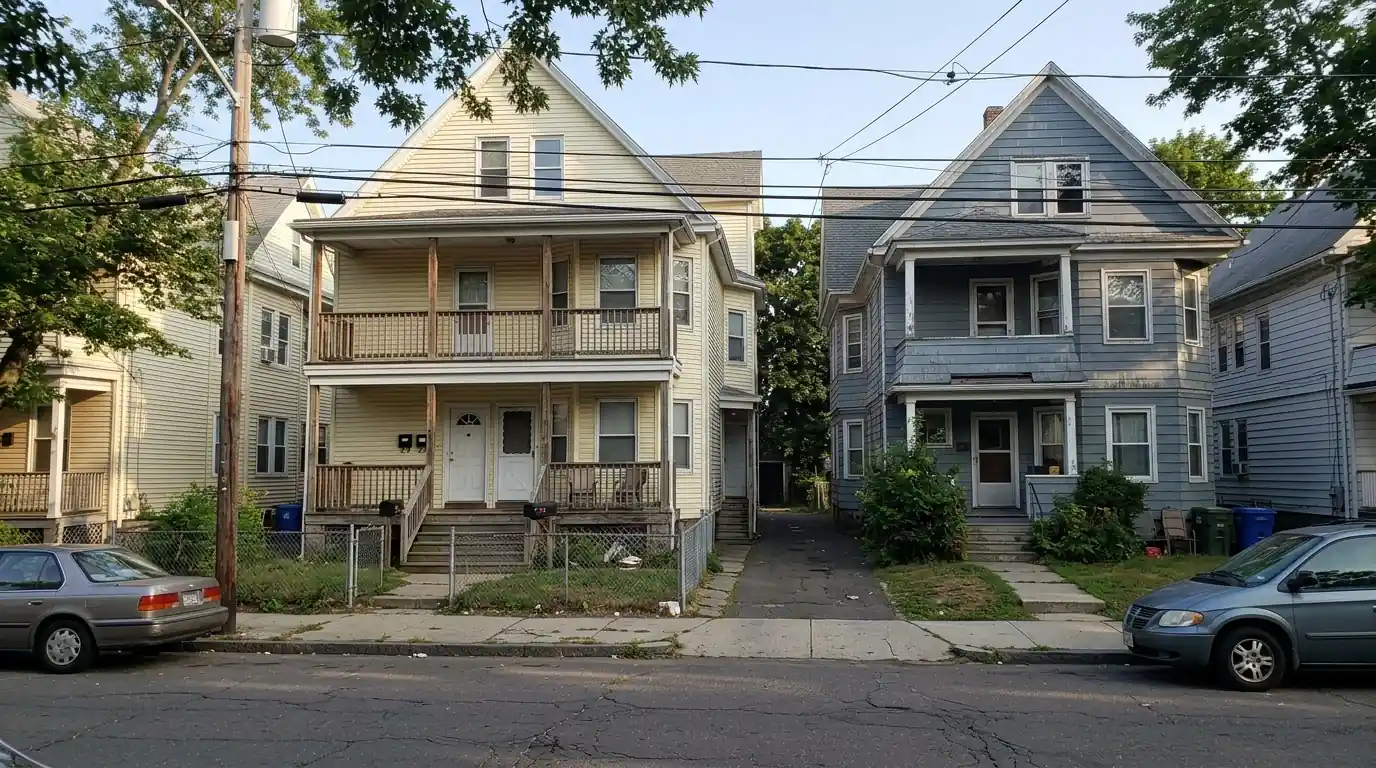 Two-family houses on a Mill Hill street