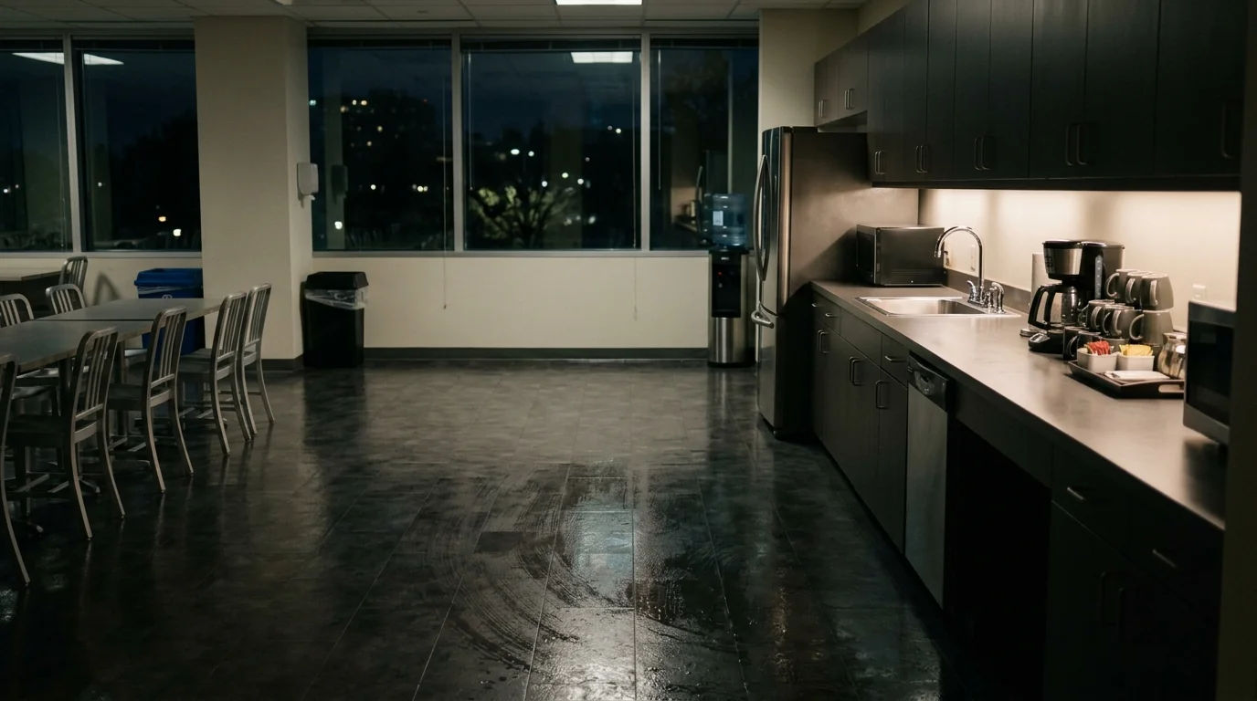 Office break room after a nightly clean