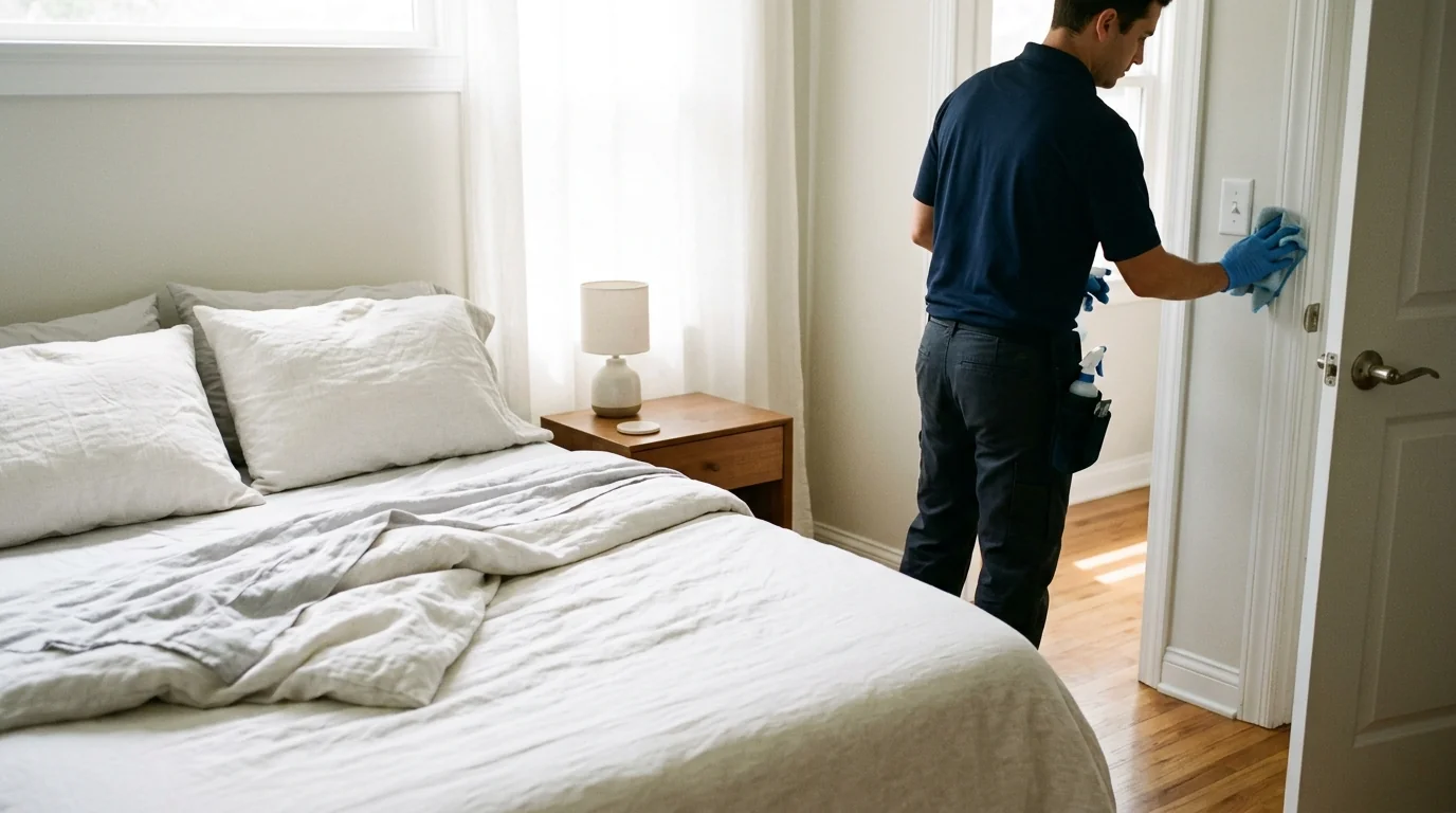 Disinfecting a bedroom door handle after an illness