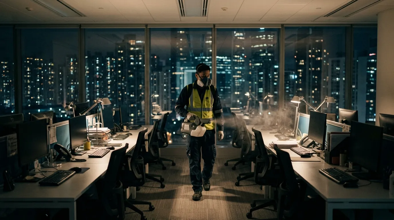 Evening disinfection program in an open-plan office