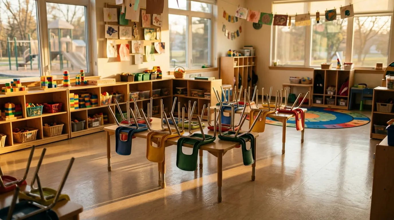 Preschool classroom after an evening cleaning visit