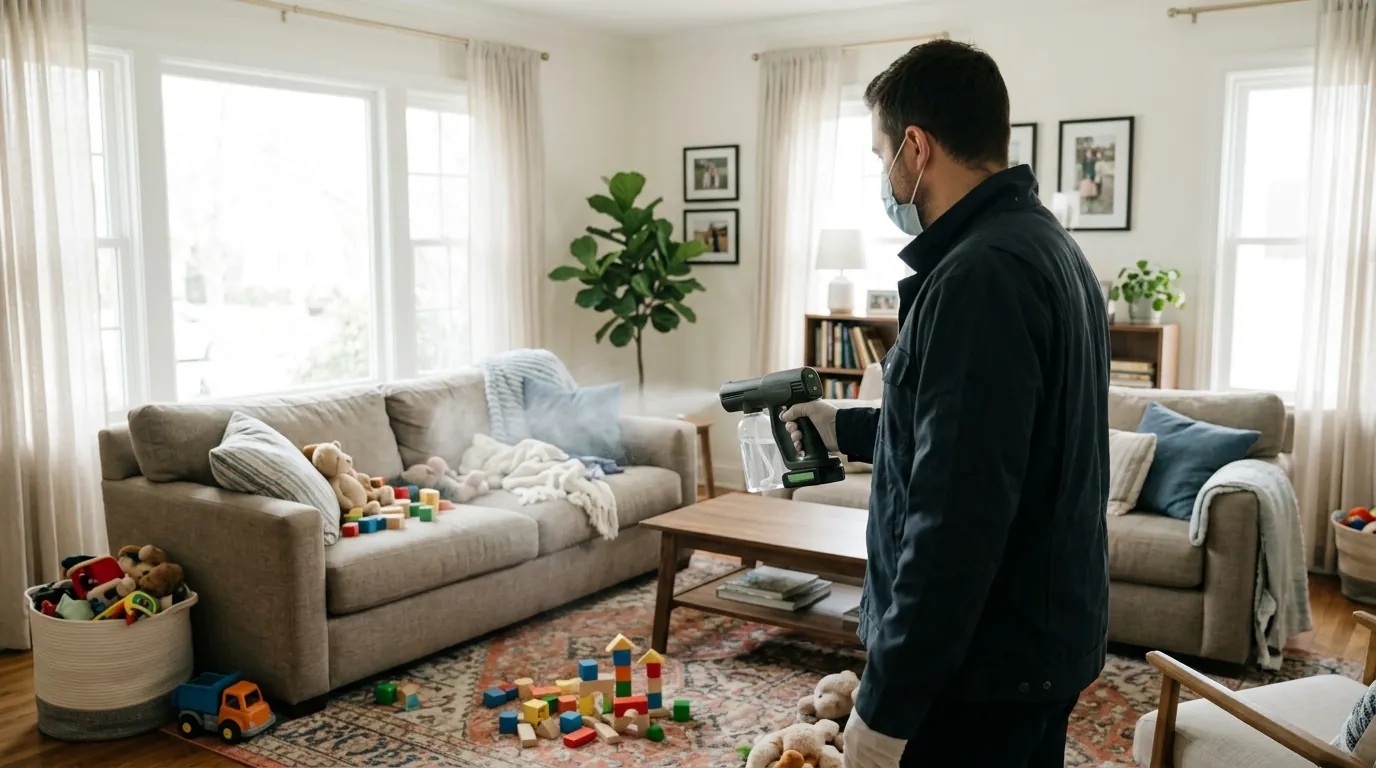 Electrostatic disinfection of a family living room