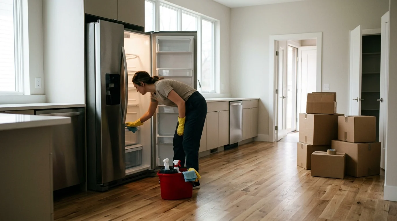 Cleaning inside a refrigerator before moving in