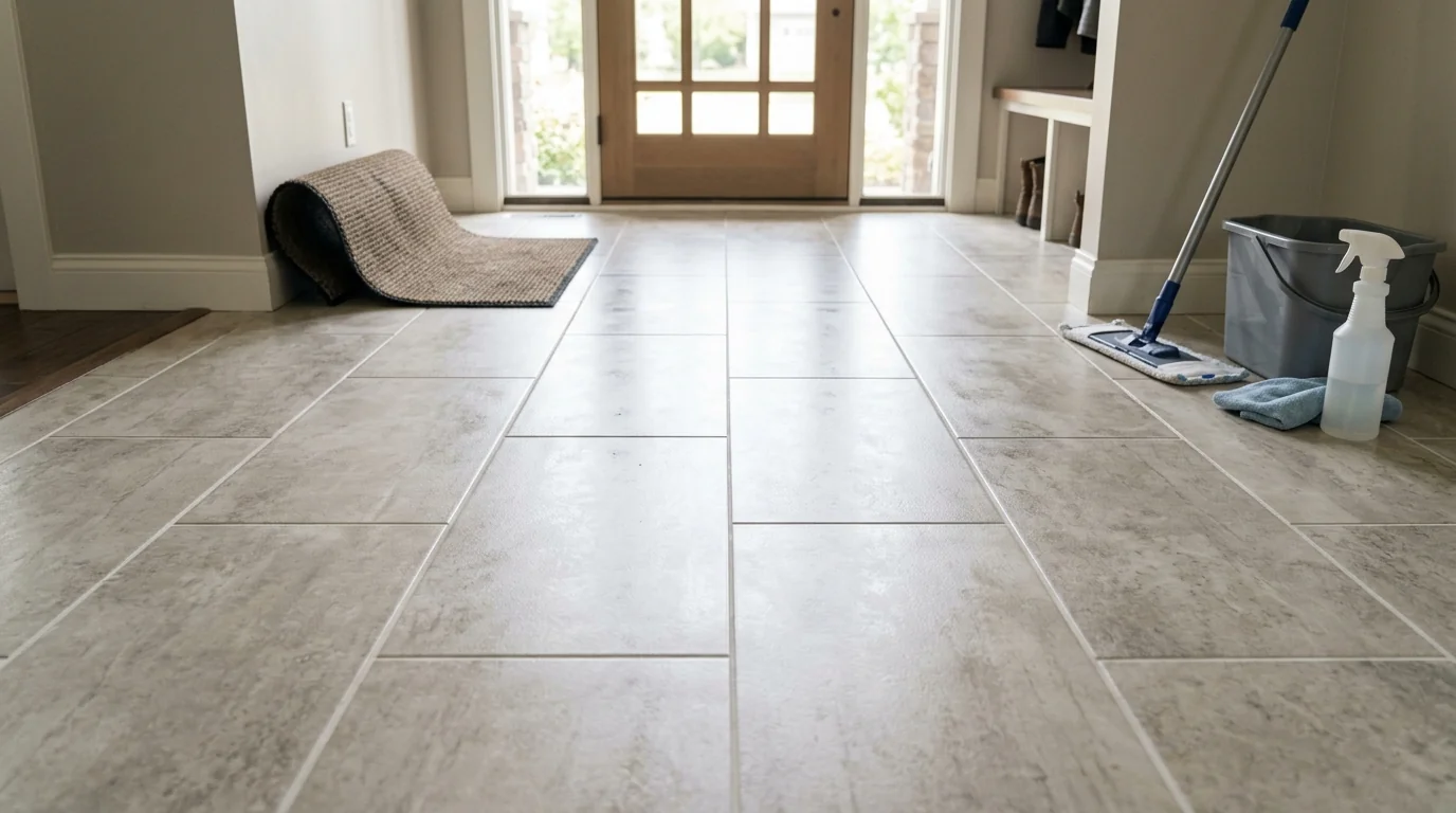 Entry floor tile after grout cleaning
