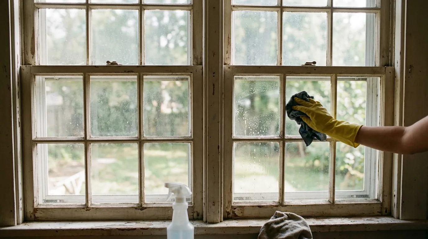 Cleaning divided-pane wooden sash windows