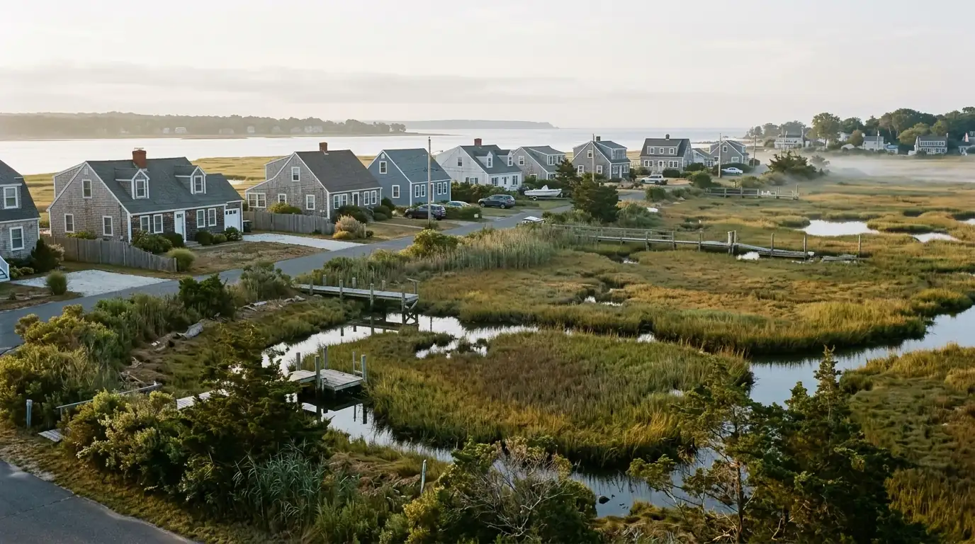 Shoreline houses near the Housatonic River in Stratford