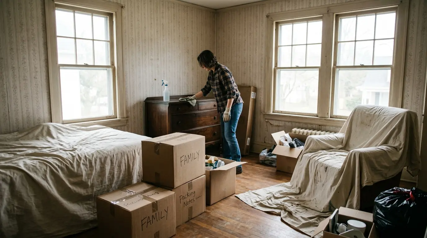 Clearing a bedroom during an estate cleanout