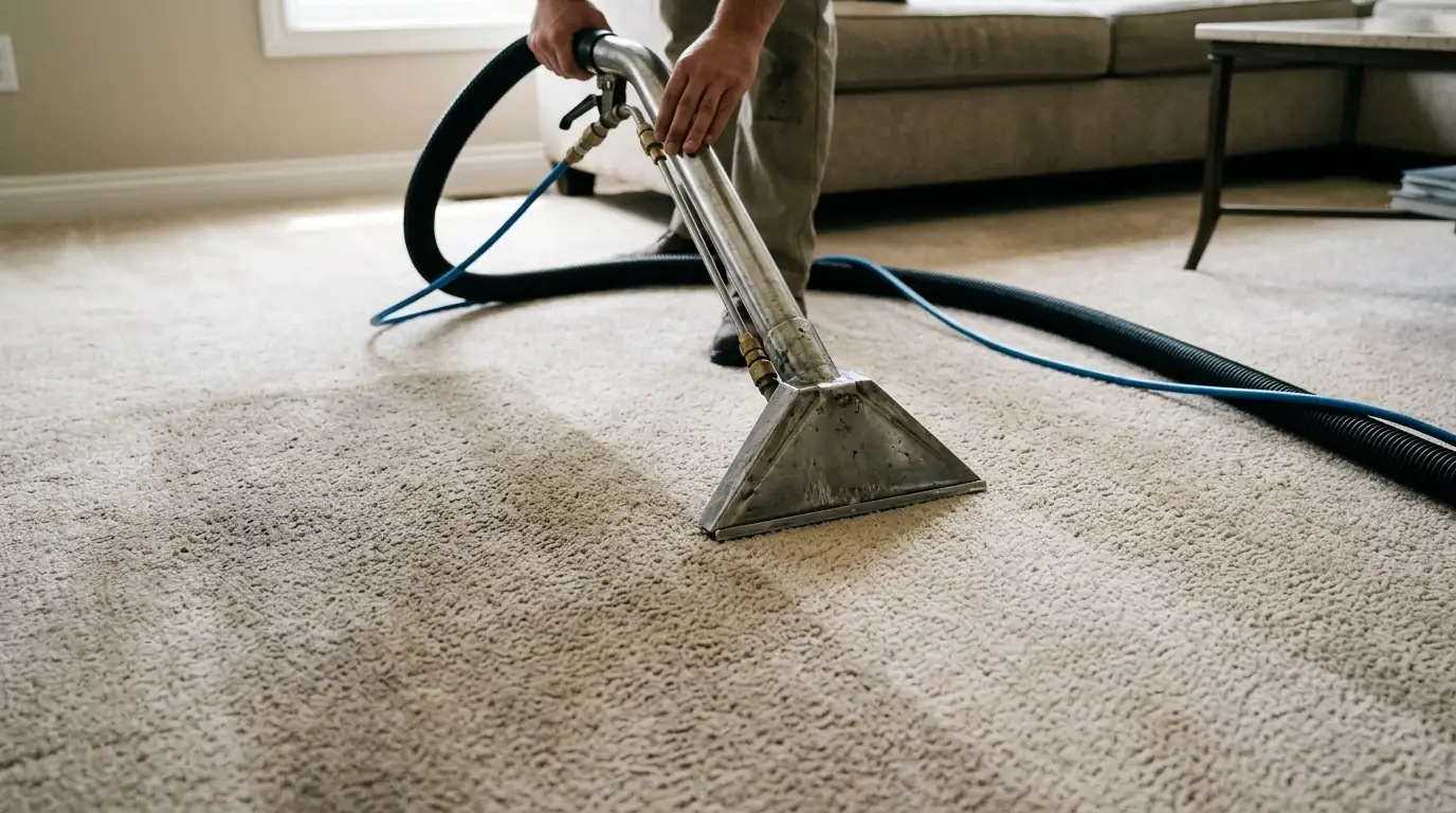 Hot water extraction on a living room carpet