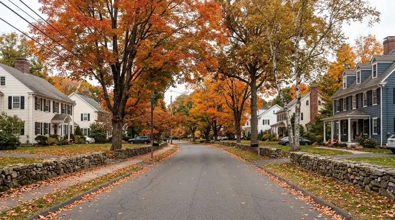 Colonial houses on a Fairfield street