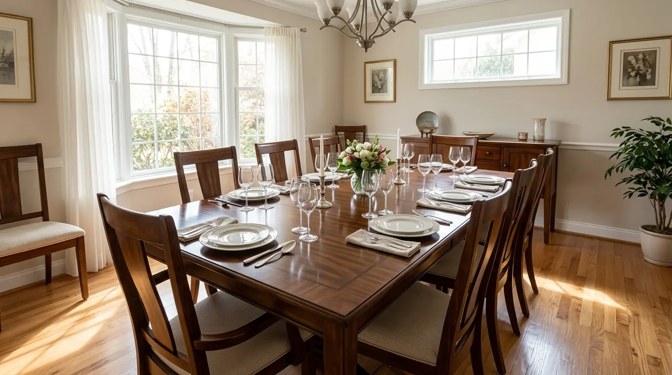 Dining room cleaned before guests arrive